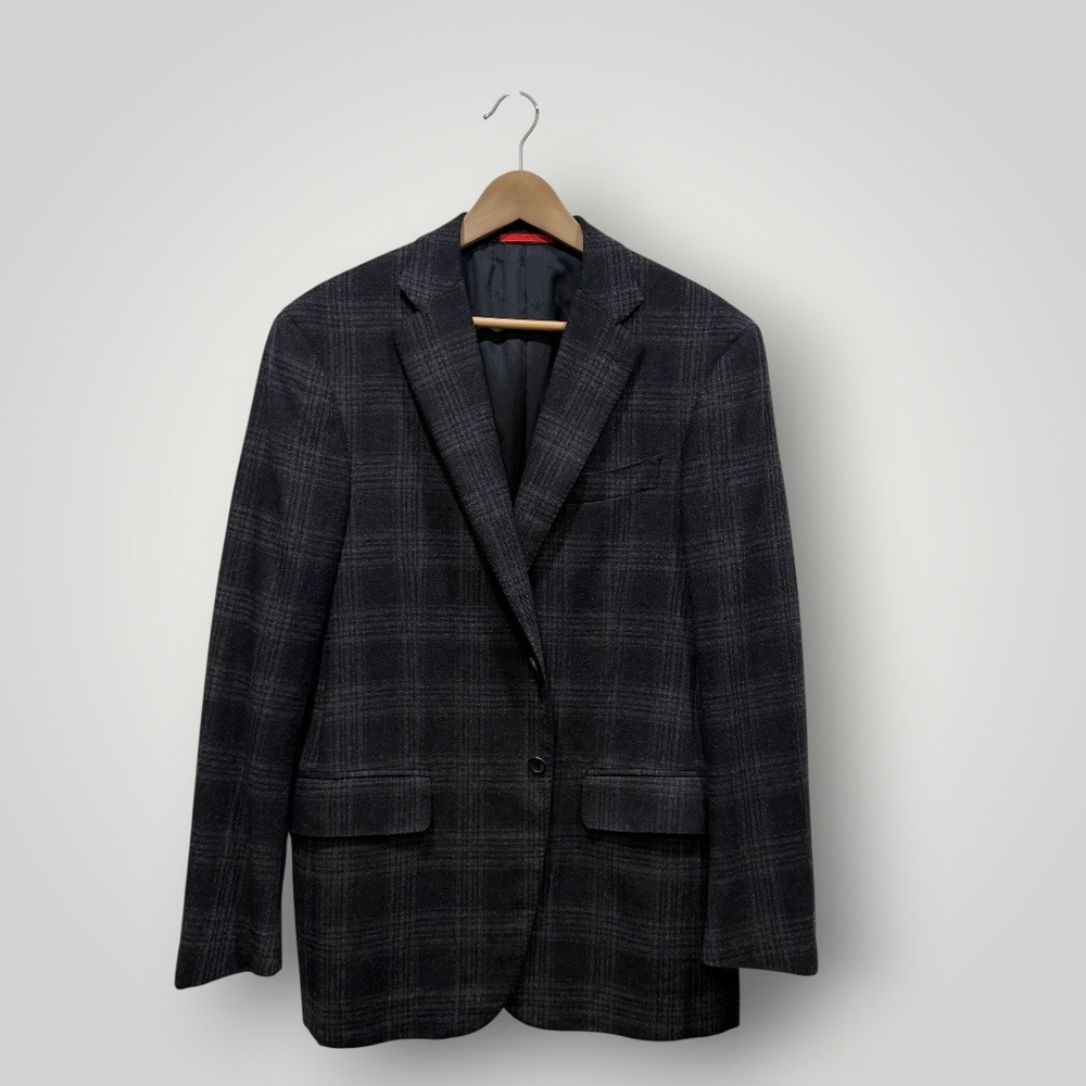 Isaia Napoli Mens Charcoal Grey Plaid Wool Cashmere Blazer Sport Coat IT 52R/42R